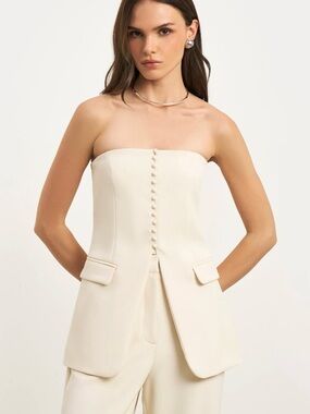 Strapless Cream Button-Front Tailored Top